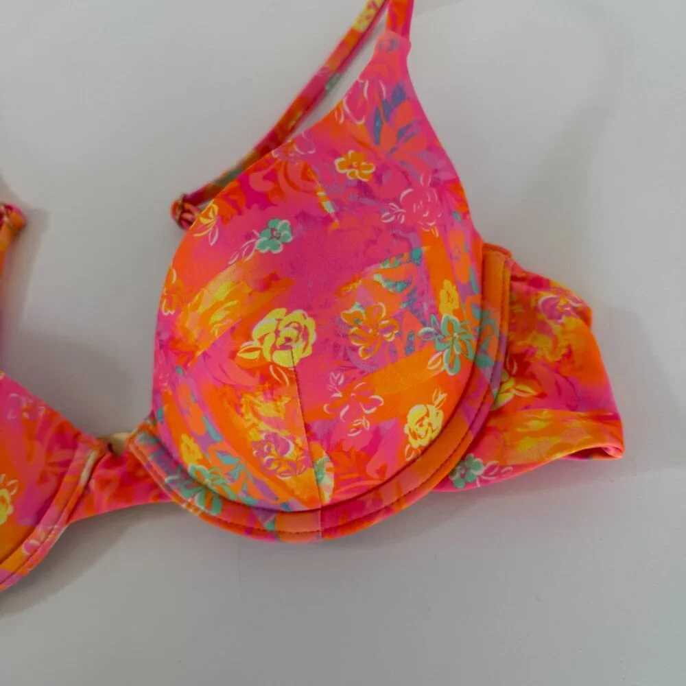Kulani Kinis Pink Orange Floral Underwire Bikini Top